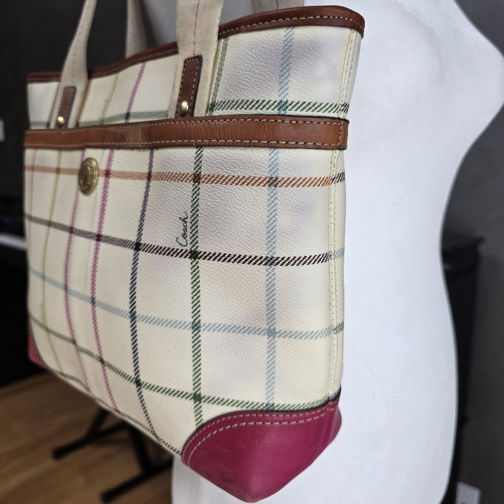 Coach Pink and Cream Plaid Tote - Picture 8 of 15